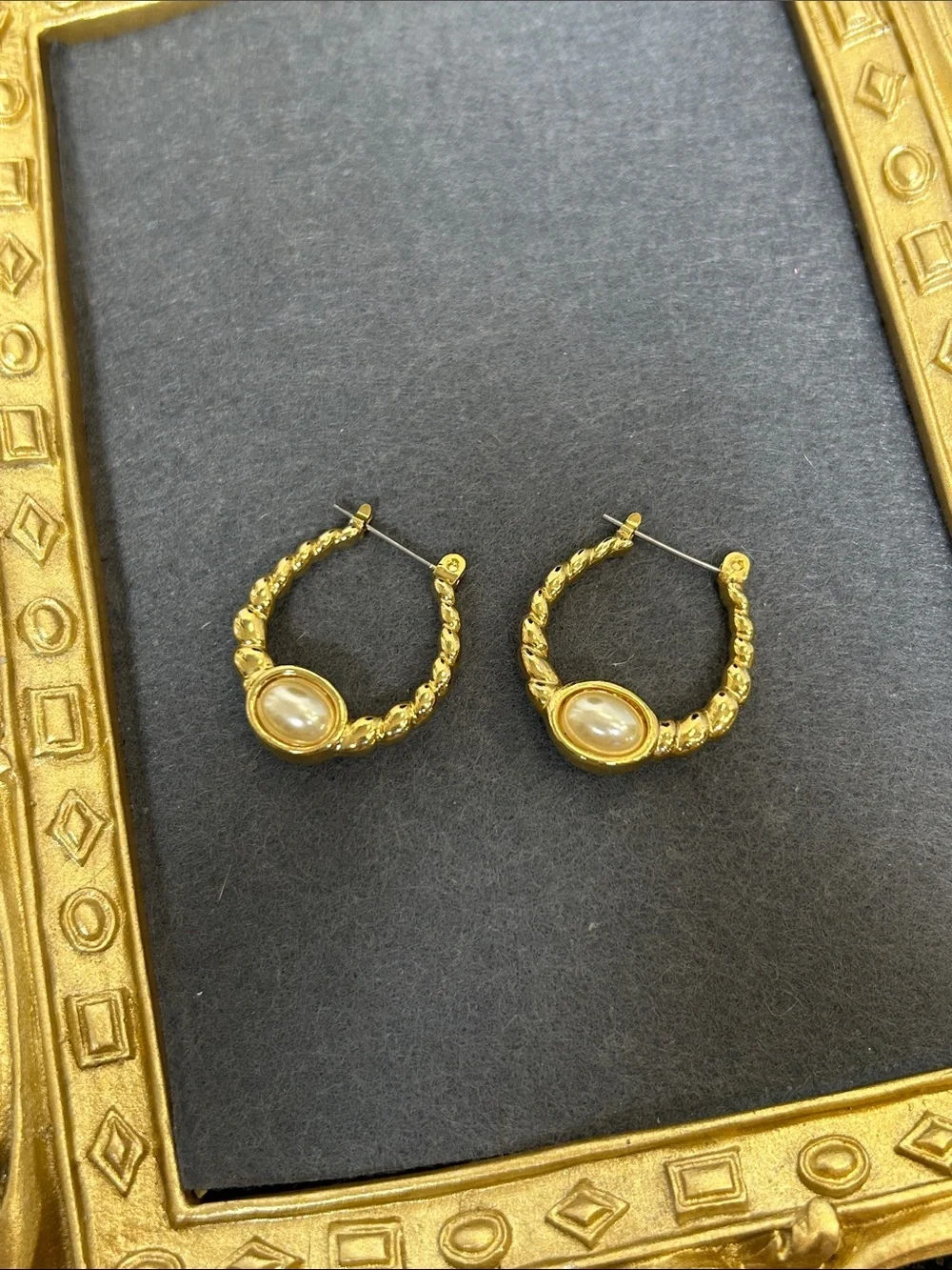 Classic Gold-Tone Pearl Accent Rope Hoop Earrings - Women's Jewelry